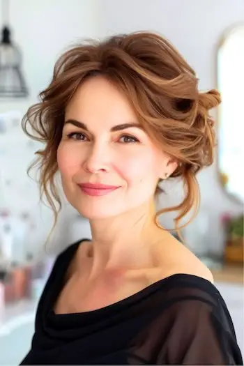 50세 이상 여성을 위한 웨이브 업두 헤어스타일.