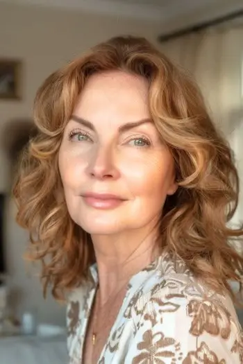 50세 이상의 여성을 위한 옆머리 앞머리 헤어스타일이 있는 헝클어진 파도.