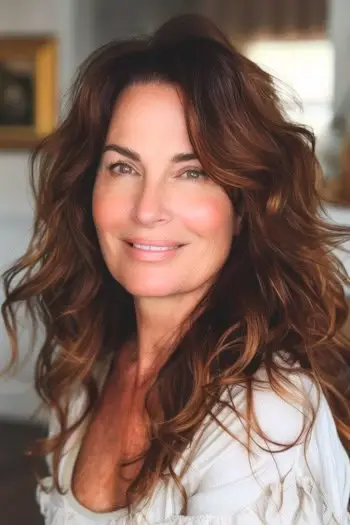 50세 이상 여성을 위한 두꺼운 머리 헤어스타일을 위한 긴 웨이브.