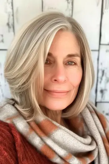 Stredne dlhý účes so zvýrazneným lalokom s česanou partiou na boku.