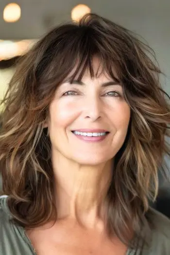 Mierny stredne dlhý účes.