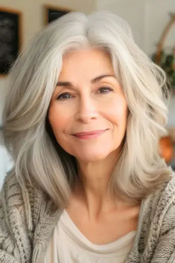 Stredne dlhý účes so štruktúrovaným vlnitým lalokom.