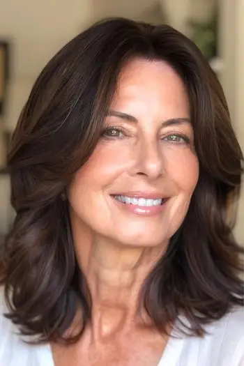 Skulderlange lag med midterdel mellemlang frisure på kvinde i 60'erne.