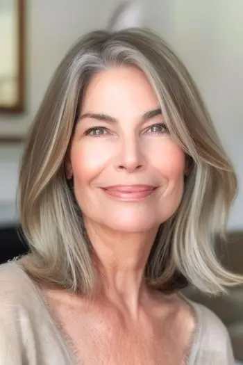 Layered Skulder-Længde Lob Frisure på kvinde i 60'erne.