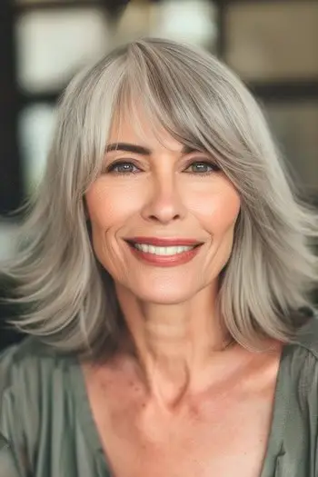 Wispy Layers med teksturerede spidser mellemlang frisure på kvinde i 60'erne.