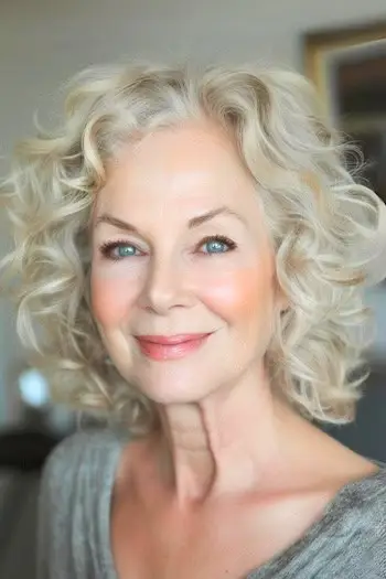 Soft Wavy Curls Medium-Længde Frisure på kvinde i 60'erne.