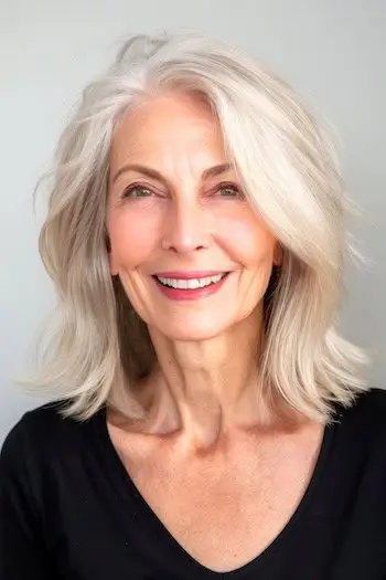 Wispy Lob mellemlang frisure på kvinde i 60'erne.