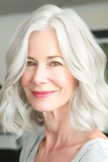 Silver White Waves mellemlang frisure på kvinde i 60'erne.