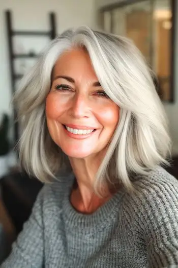 두꺼운 모발을 위한 레이어드 실버 로브.