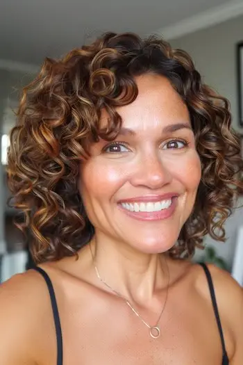 중간 길이의 자연스러운 컬 헤어스타일.