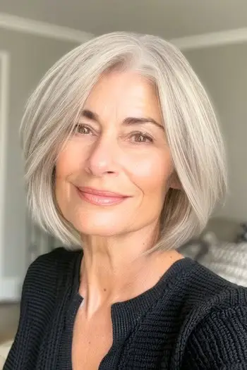 실버 라운드 밥 워시 앤 웨어 이발.