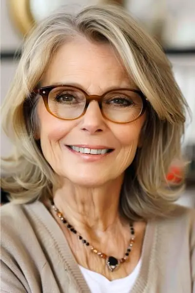 70세 이상 여성을 위한 레이어드 보브 헤어스타일.