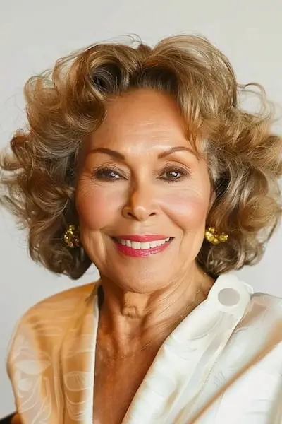 70세 이상 여성을 위한 볼륨감 있는 레이어드 웨이브 헤어스타일입니다.