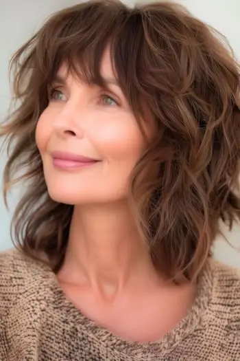 Texturovaný rozcuchaný účes pro ženy nad 60 let.