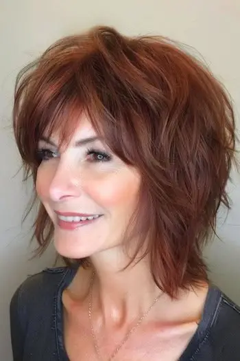 Účes Shag with Choppy Layers pro ženy nad 60 let.