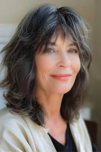 Salt and Pepper Shag účes pro ženy nad 60 let.