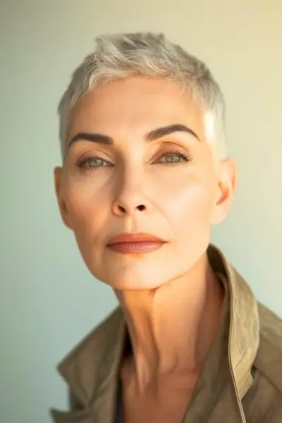 Coafura pixie decupată se spală și se poartă pentru femeile de peste 60 de ani.