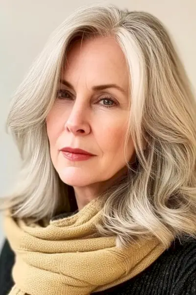 Valurile naturale până la umeri spală și poartă coafura pentru femeile de peste 60 de ani.