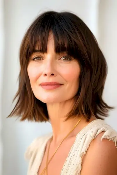 Croială tocită cu spălare cu franjuri și coafură wear pentru femeile de peste 60 de ani.