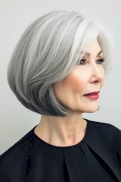 Bob cu sare și piper spală și poartă coafura pentru femeile de peste 60 de ani.