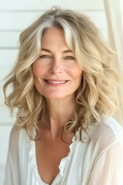 Valurile de plajă zdrobite spală și poartă coafura pentru femeile de peste 60 de ani.