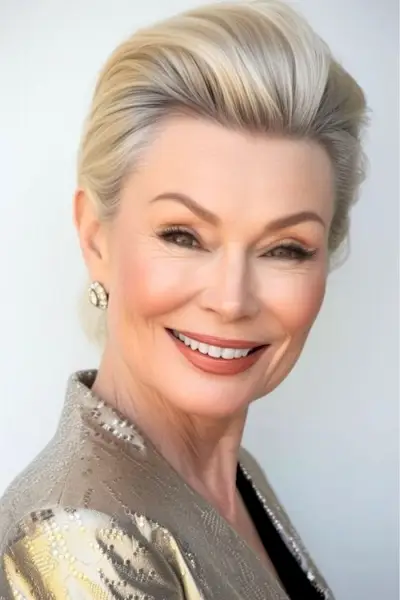 Coafura voluminoasă de spălat și poartă pompadour pentru femeile de peste 60 de ani.