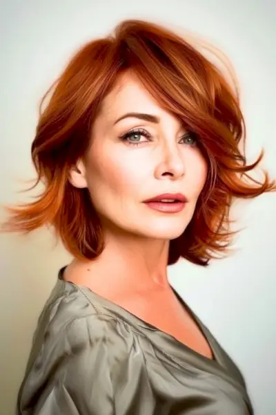 Bob ondulat cu partea laterală spală și poartă coafura pentru femeile de peste 60 de ani.