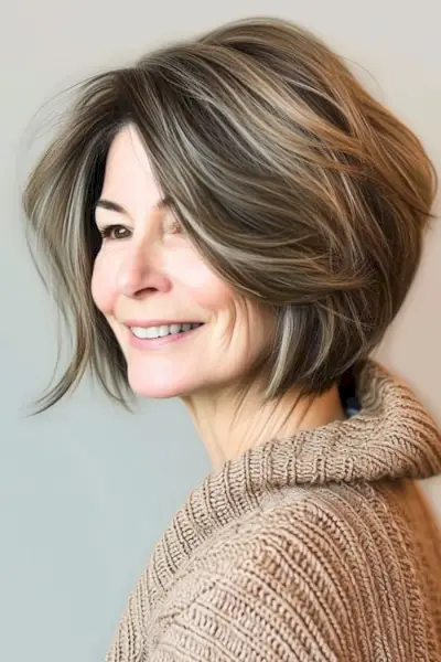 Bob stivuit voluminos spălați și purtați coafura pentru femeile de peste 60 de ani.