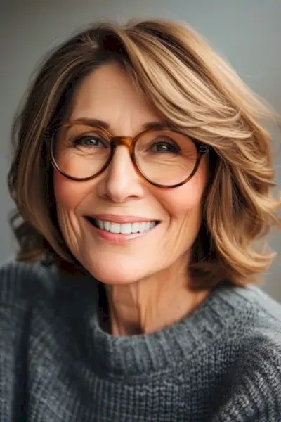 あごまでの長さの羽根付きボブ。