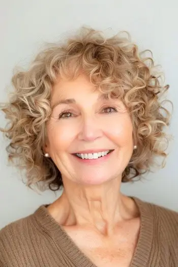 Przycięte loki Krótka fryzura dla kobiet po 70. roku życia.