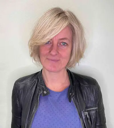 Jaw-Length Side Part Round Bob with Long Bangs for Women Over 50 with Long Faces and Fine Hair