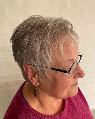 Super Short Hair with Fine Piece-y Layers on Senior Ladies Over Fifty with Glasses