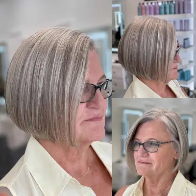 Blunt Chin-Length Bob for Women over 60 With Glasses