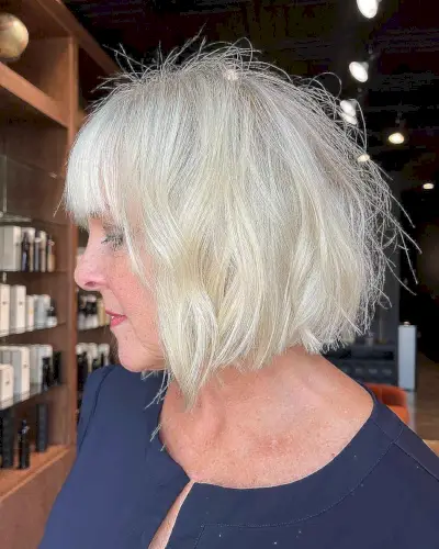 Blunt Bob with Bangs and Beachy Waves for Ladies over 60 with thin hair