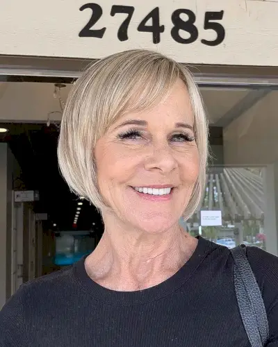 Razor Cut Textured Bob with Fringe for a Sixty-year-old who has fine hair