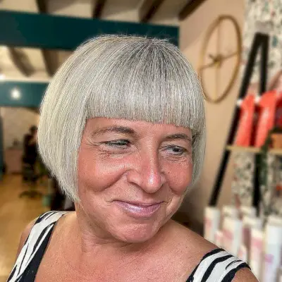 Jaw-Length Angled Bob with Bangs for Mature women with thin hair