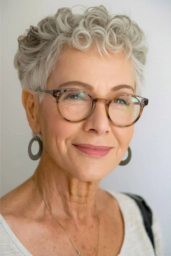 Curly pixie pričeska za ženske nad 70 let' title=