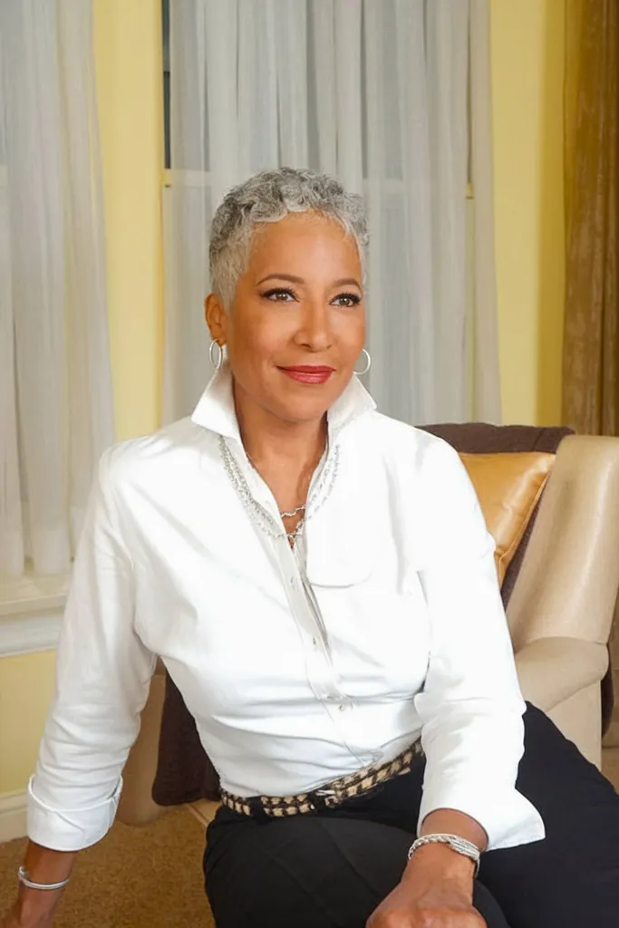 Kratka skodrana pričeska za črne ženske nad 70' title=