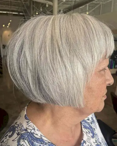 Jaw-Length Blunt Bob with a Fringe for 50-Year-Old Women with Fine Hair