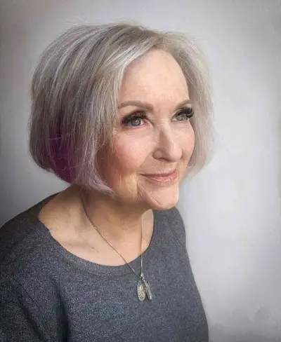 Short Bob with a Hint of Violet for Women in their 50s with aging hair