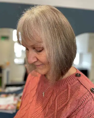 Long Inverted Bob with Bangs for Thin Haired Women Fifty and Up