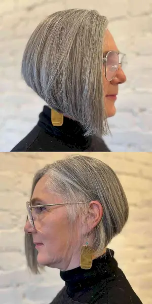 Asymmetrical Bob for Older Women Past 50 with Glasses 