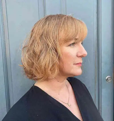 Short Wavy Bob with Straight Bangs for Ladies Over 50