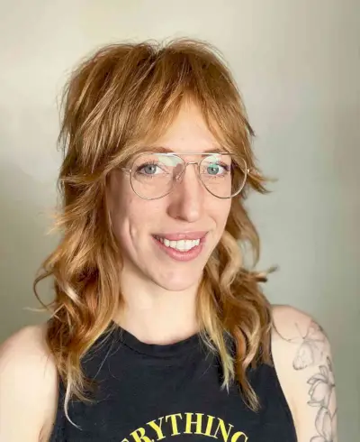 Choppy Shag with Curtain Bangs for 40-Year-Olds