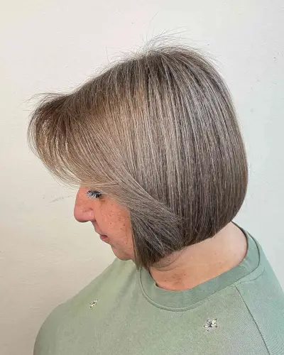 Short Light Ash Rounded Bob with Fringe