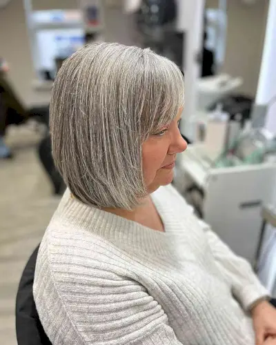 Grey Lob with Thin Bangs for Women Aged 50