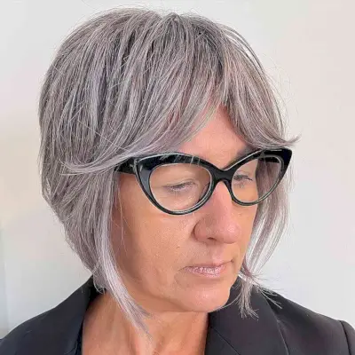 Straight bob for woman over 50 with glasses