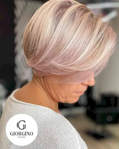 Bright Blonde Bixie Cut for Fine-Haired Women Over 50