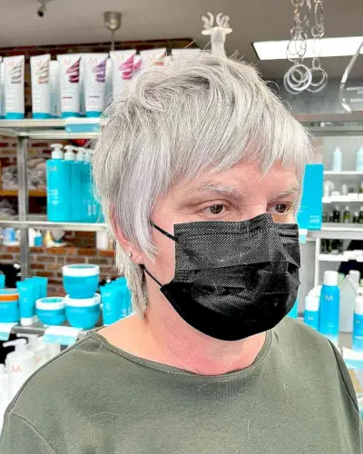 Long Pixie Wolf Cut with Subtle Layers for an Old Lady