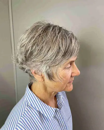 Textured Short Thick Haircut with Tousled Layers on Women over 60